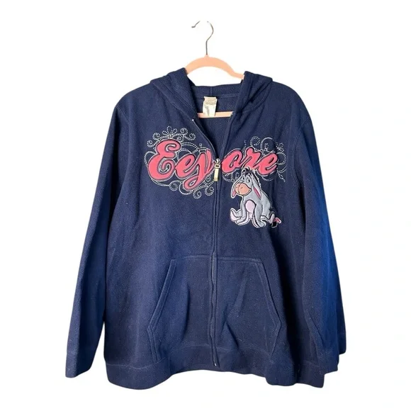 Disney Women's Eeyore Navy Blue Long Sleeve Full Zip Fleece Hoodie Size 2X - Picture 2 of 6